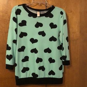 Mint Green Light-Weight 3/4 Sleeve Heart Sweater